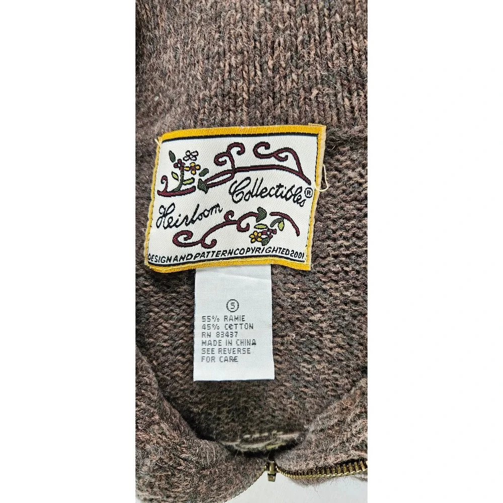 Heirloom Collectibles Brown Fair Isle Full Zip Cardigan Sweater Womens Small